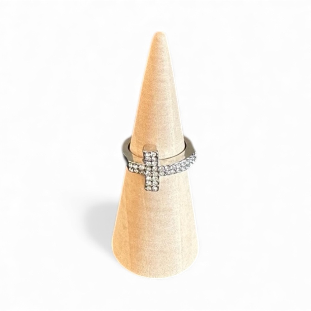 Sparkling Silver Tone Cross Ring Size 7 or 6